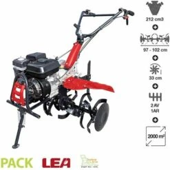 DUNSCH Motoculteur Thermique Tracté 212cc Travail Jusqu'à 102cm 2 Vitesses AV – 1 AR Guidon Ajustable LEA LE42212-97W21 - Noir