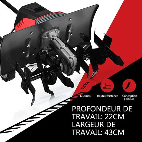 COSTWAY Motobineuse Électrique 1200W Profondeur Travail 22CM Largeur 35CM Avec Poignée Pliable Roues Réglables 4 Lames 4 COSTWAY Motobineuse Électrique 1200W Profondeur Travail 22CM Largeur 35CM Avec Poignée Pliable Roues Réglables 4 Lames – Image 2