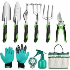Cisea Ensemble D'outils De Jardin, Outils De Jardin En Aluminium Avec Sac De Jardin, Gants De Toilettage De Jardin, Débroussailleuse, Pelle De Jardin, Cadeau De Jardin (vert) -Motoculteur et accessoire Soldes 58082516 2